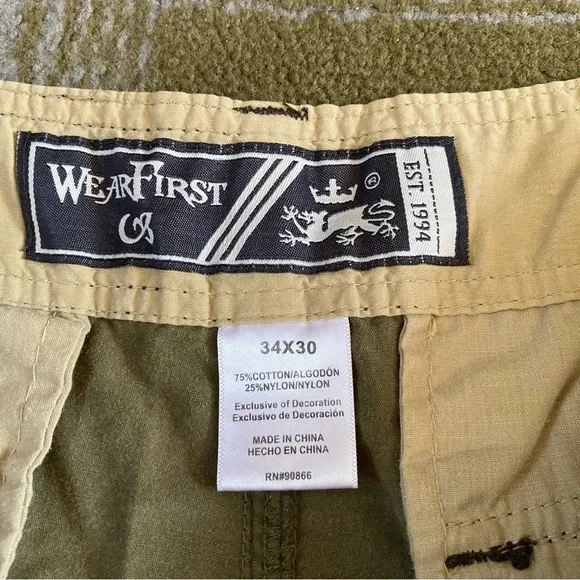 WearFirst Men's Olive Stone Convertible Zip Off Cargo Pants Shorts Size 34x30 - Picture 7 of 12